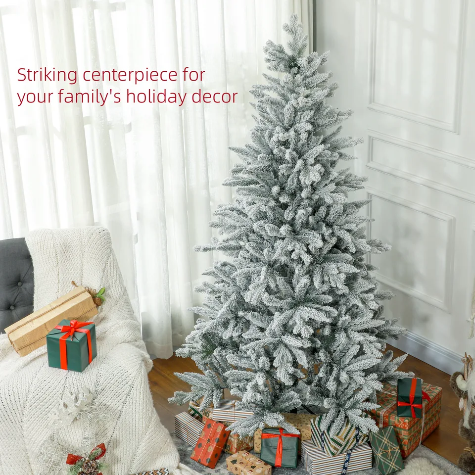 HOMCOM 6ft Snow Flocked Artificial Christmas Tree With 994 Tips, Foldable Metal Stand, Easy Assembly, Hinged Xmas Tree For Home, Office view 3
