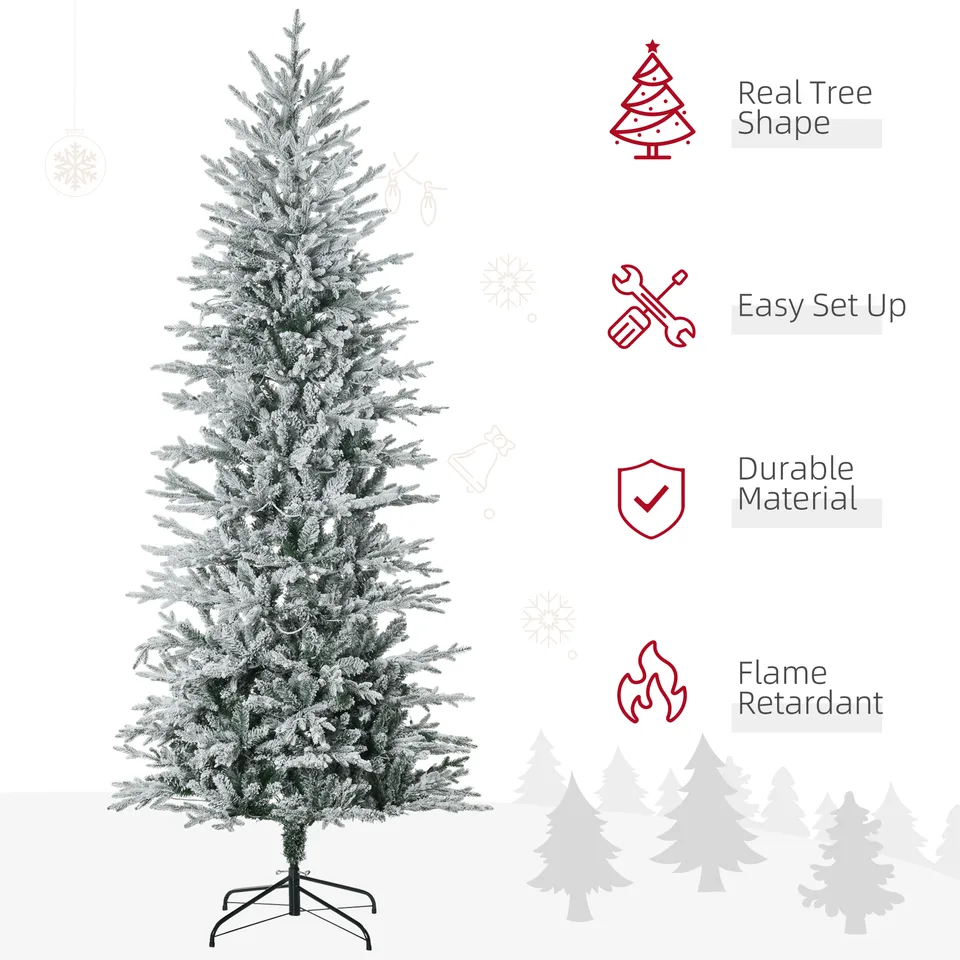 HOMCOM 7.5ft Tall Prelit Artificial Christmas Tree Holiday Decor With 850 Snow Flocked Branches, 350 Warm Yellow Clear Lights, Auto Open view 3