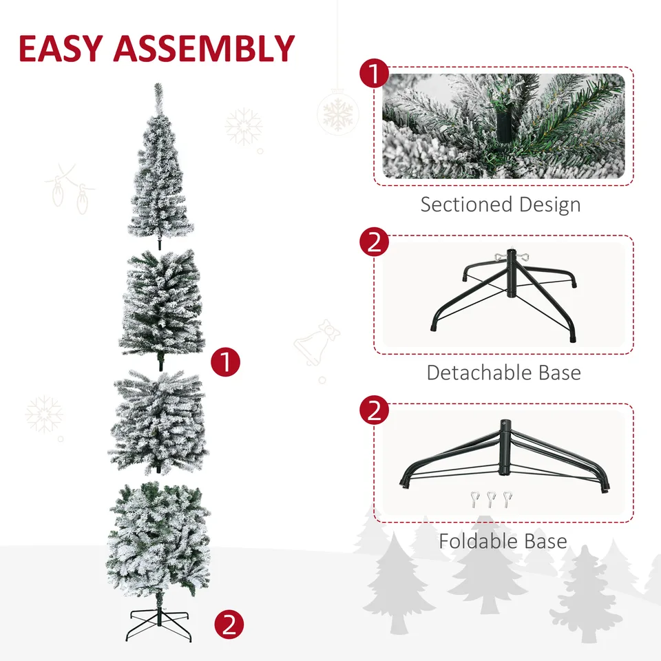 HOMCOM 9' Tall Unlit Snow-Flocked Slim Artificial Christmas Tree With Realistic Branches And 1014 Tips view 3