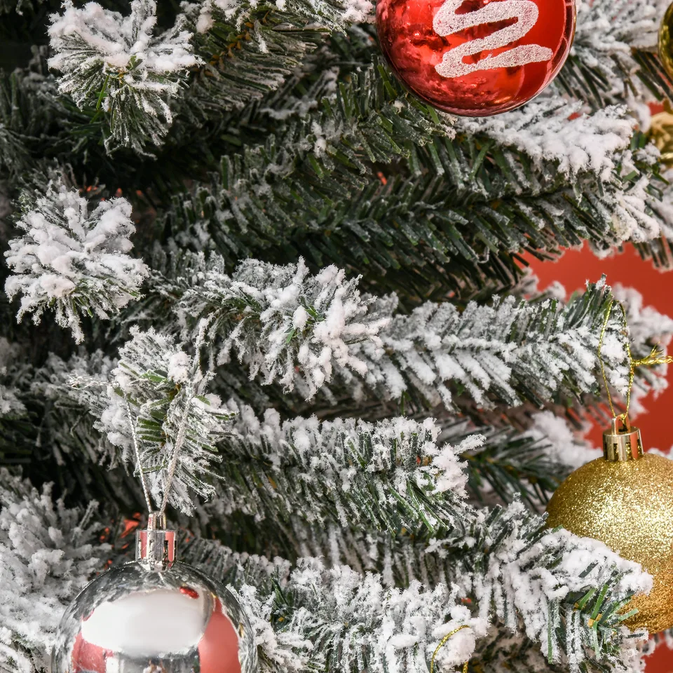 HOMCOM 9' Tall Unlit Snow-Flocked Slim Artificial Christmas Tree With Realistic Branches And 1014 Tips