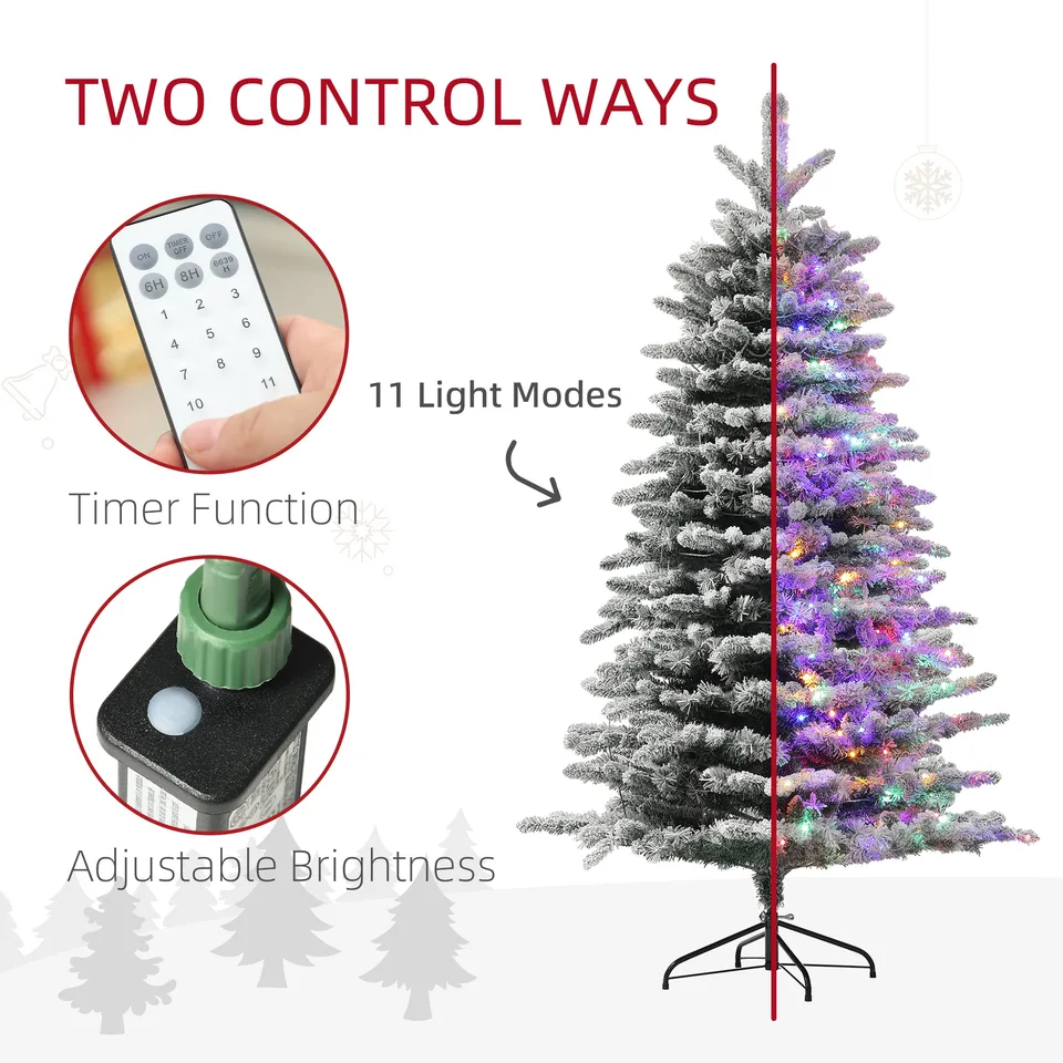 HOMCOM 6.5 Ft Pre-Lit Mountain Pine Artificial Christmas Tree, Snow Flocked Christmas Tree, Hinged Xmas Tree With 400 LED Lights And 990 view 3
