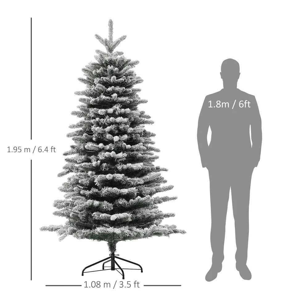 HOMCOM 6.5 Ft Pre-Lit Mountain Pine Artificial Christmas Tree, Snow Flocked Christmas Tree, Hinged Xmas Tree With 400 LED Lights And 990 view 4