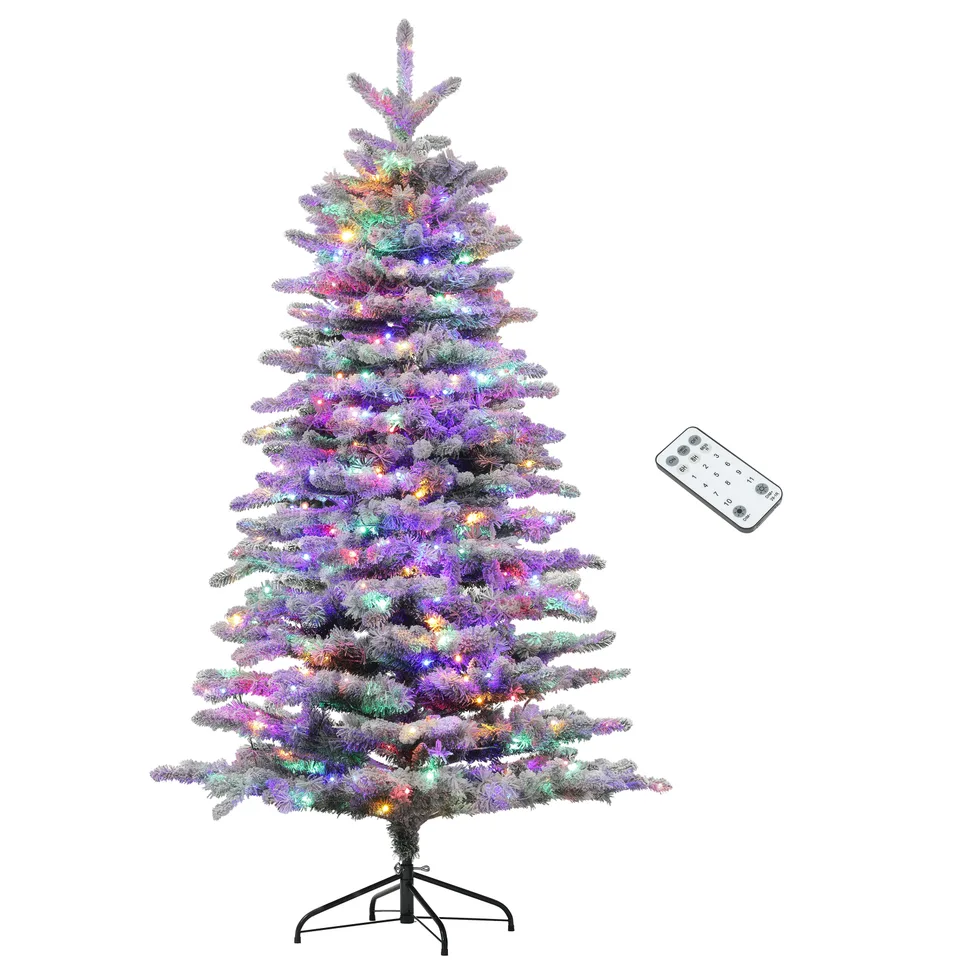 HOMCOM 6.5 Ft Pre-Lit Mountain Pine Artificial Christmas Tree, Snow Flocked Christmas Tree, Hinged Xmas Tree With 400 LED Lights And 990 view 2