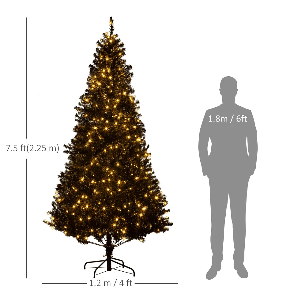 HOMCOM 7.5' Tall Prelit Christmas Tree Douglas Fir Artificial Christmas Tree With Realistic Branches, 500 Warm White LED Lights And 1346 view 3