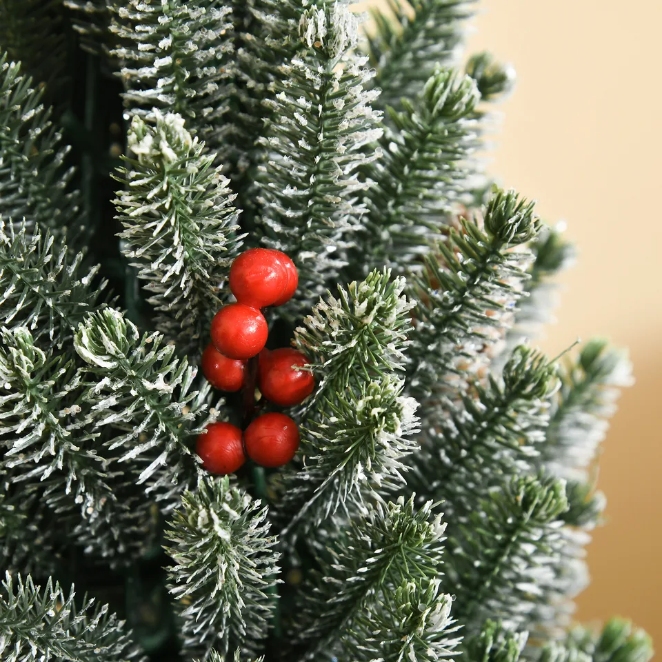 HOMCOM 18 Tall Unlit Miniature Snow-Flocked Tabletop Artificial Christmas Tree, Holiday Decoration With Pine Cones And Berries view 3