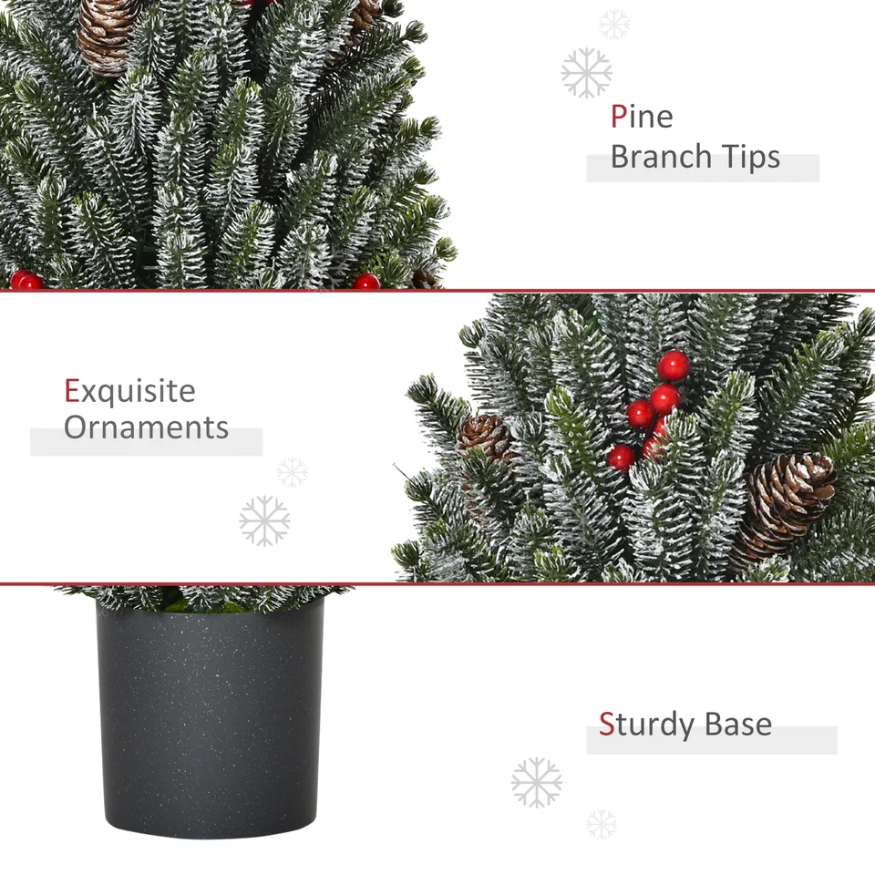 HOMCOM 18 Tall Unlit Miniature Snow-Flocked Tabletop Artificial Christmas Tree, Holiday Decoration With Pine Cones And Berries view 4