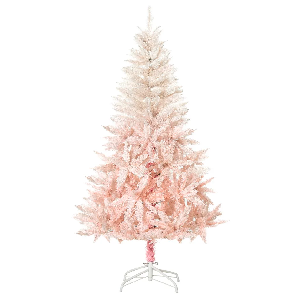 HOMCOM 7ft Unlit Spruce Artificial Christmas Tree With Realistic Branches And 1000 Tips, Pink view 4