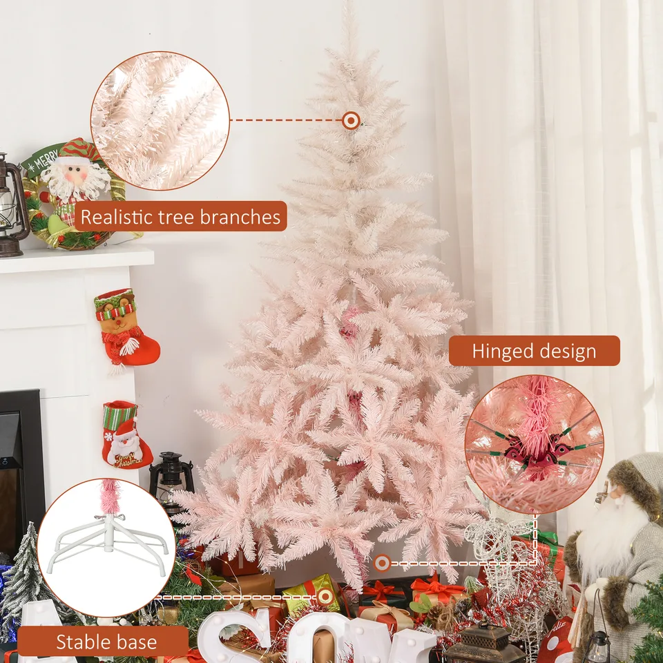 HOMCOM 7ft Unlit Spruce Artificial Christmas Tree With Realistic Branches And 1000 Tips, Pink view 2