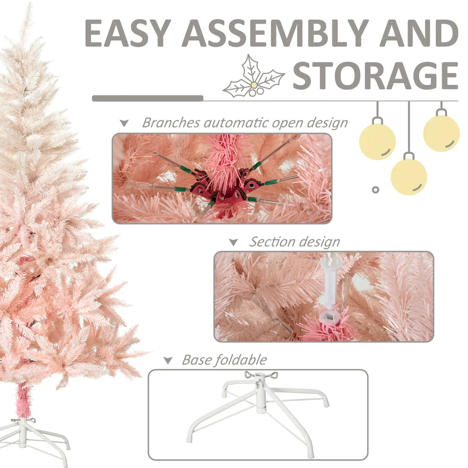HOMCOM 7ft Unlit Spruce Artificial Christmas Tree With Realistic Branches And 1000 Tips, Pink view 3