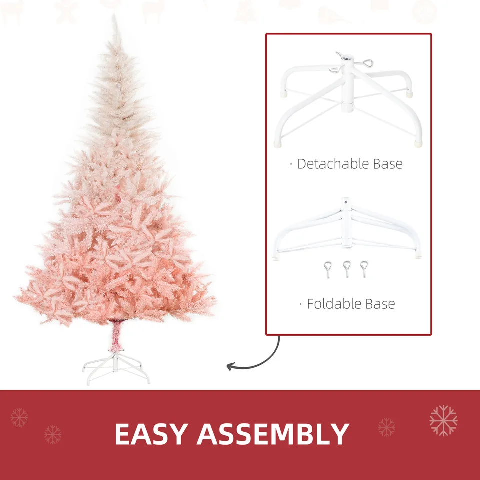 HOMCOM 6ft Unlit Spruce Artificial Christmas Tree With Realistic Branches And 800 Tips, Pink view 4