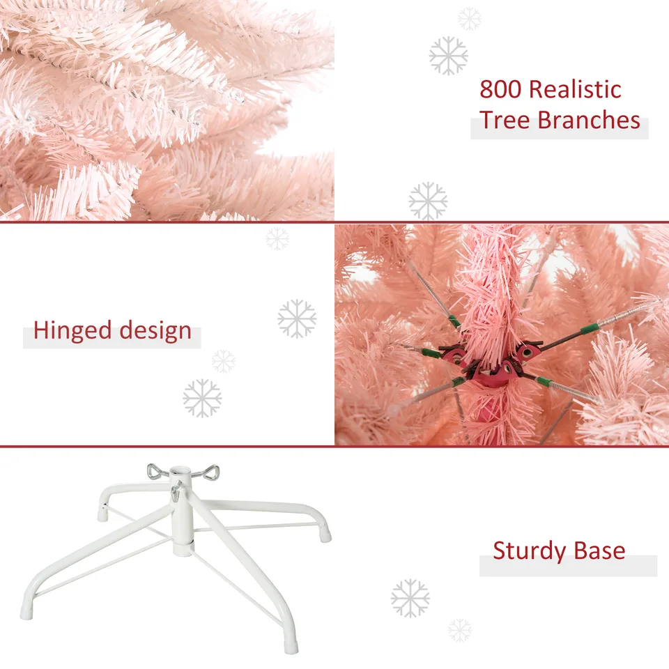 HOMCOM 6ft Unlit Spruce Artificial Christmas Tree With Realistic Branches And 800 Tips, Pink view 2