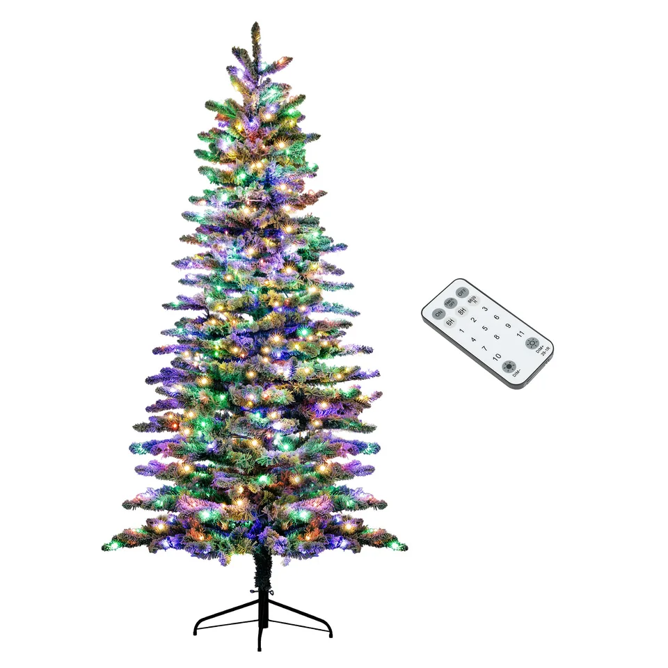 HOMCOM 7.5 Ft Pre-Lit Mountain Pine Artificial Christmas Tree, Snow Flocked Christmas Tree, Hinged Xmas Tree With 500 LED Lights And 1264 view 3