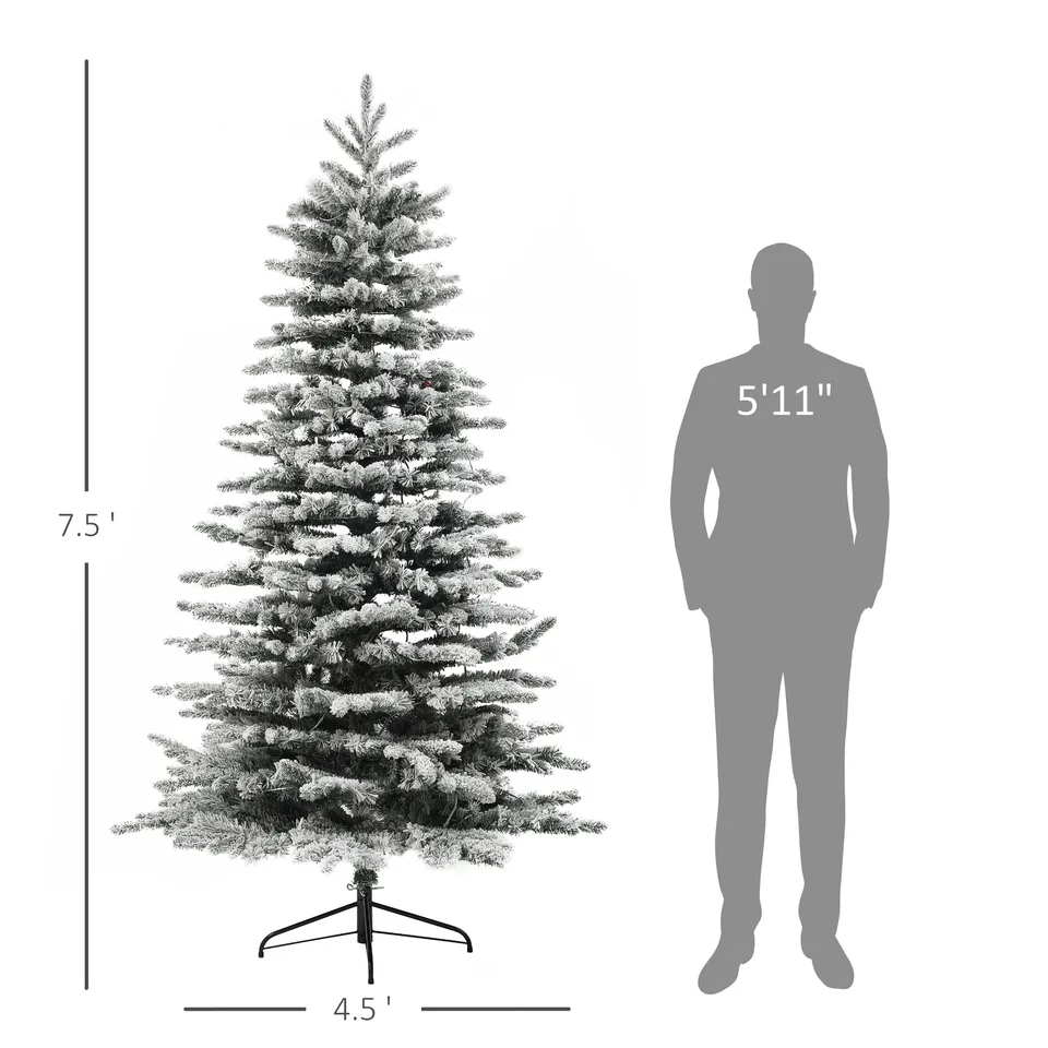 HOMCOM 7.5 Ft Pre-Lit Mountain Pine Artificial Christmas Tree, Snow Flocked Christmas Tree, Hinged Xmas Tree With 500 LED Lights And 1264 view 2