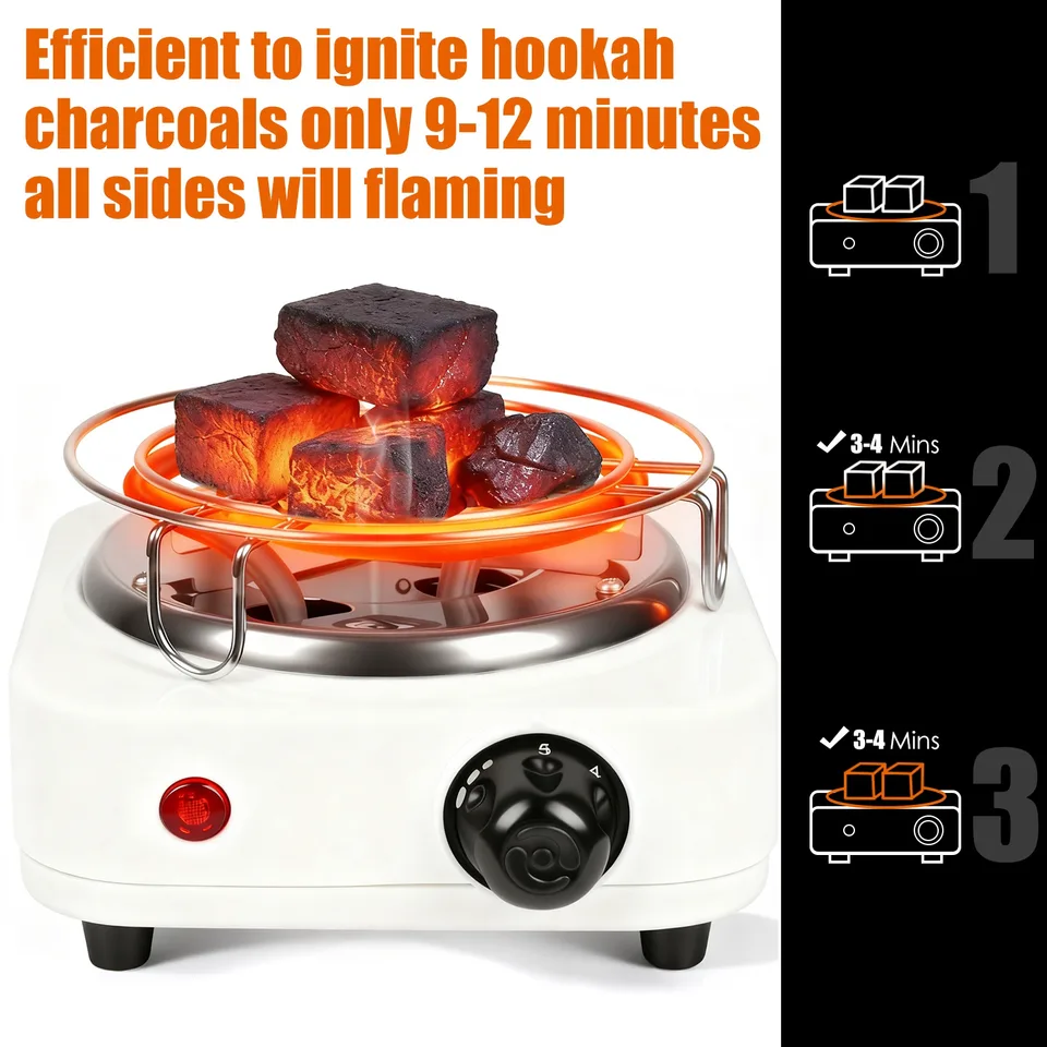 1 Pc Electric Charcoal Burner 500W Hookah Charcoal Burner Compact Coal Burner For Hooka Cubes Shisha With Grill And Tongs 5 Temperature view 4