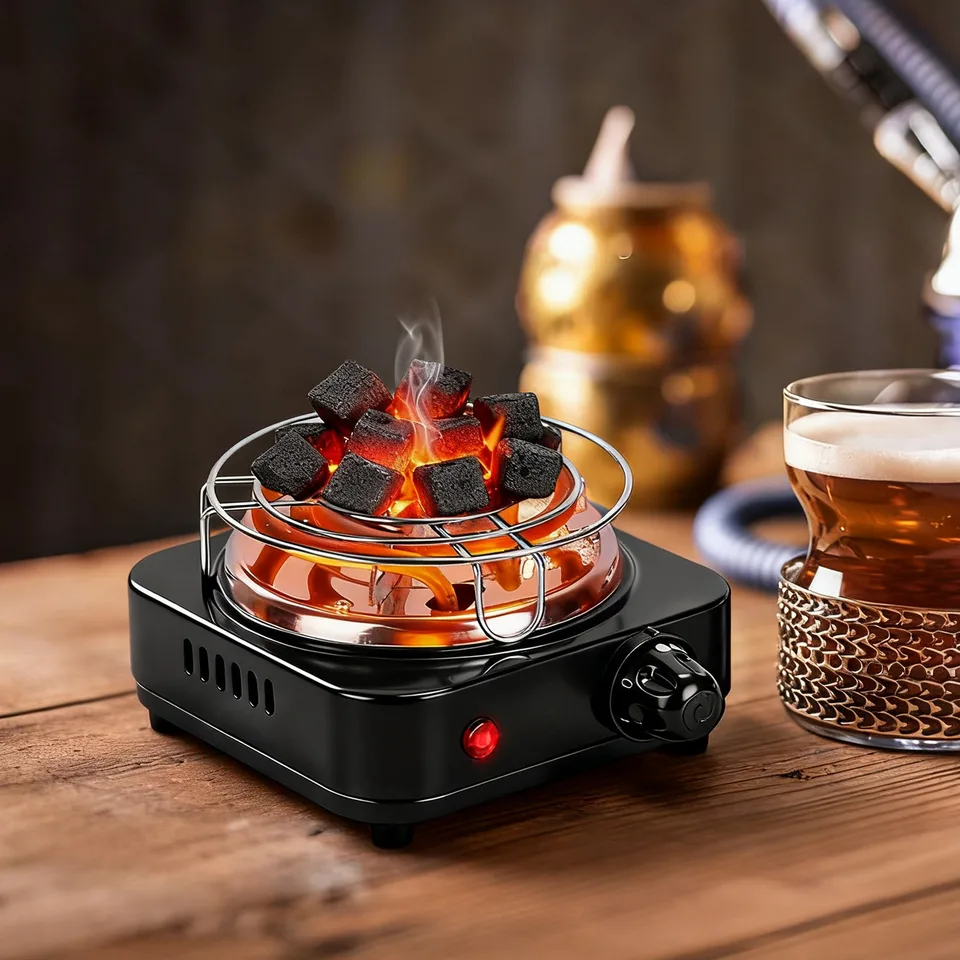 1 Pc Electric Charcoal Burner 500W Hookah Charcoal Burner Compact Coal Burner For Hooka Cubes Shisha With Grill And Tongs 5 Temperature view 3