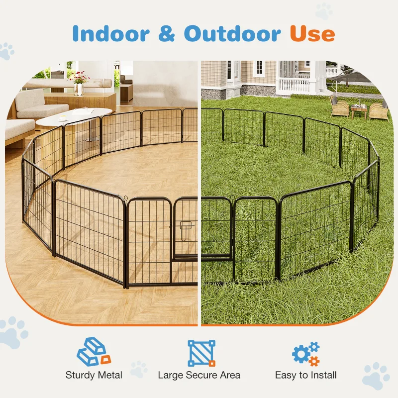 Dog Playpen Indoor Fence Height Metal Exercise Pen With Door Small Puppy Medium Large Dogs Animal Pet For Outdoor, Garden, Yard view 2