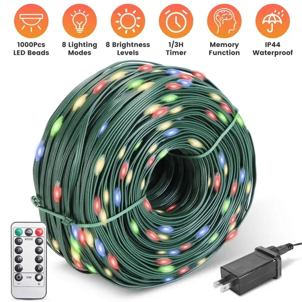 330FT LED String Lights Outdoor Christmas Decoration Lights With Remote IP44 Waterproof 8 Lighting Modes 8 Brightness Timer Plug In Fairy view 3
