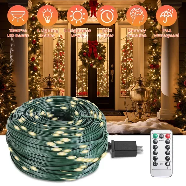 330FT LED String Lights Outdoor Christmas Decoration Lights With Remote IP44 Waterproof 8 Lighting Modes 8 Brightness Timer Plug In Fairy view 2