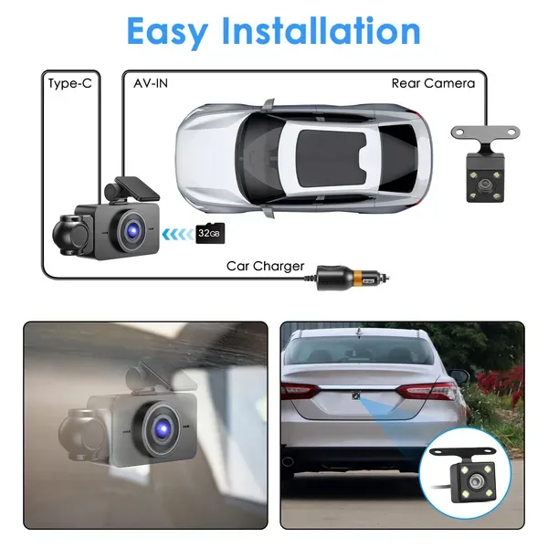 WiFi FHD 1080P 3 Channel Car Dash Cam Front Rear Inside With 32G MMC Card Motion Detection Loop Recording Infrared Night Vision Surveillance Car Camera With App Control view 2