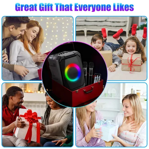 Portable Wireless Party Speaker With LED Light 2 Wireless Mics Remote Control TWS Music Accompany Mic. Priority Bass Echo Mic Treble Guitar view 4