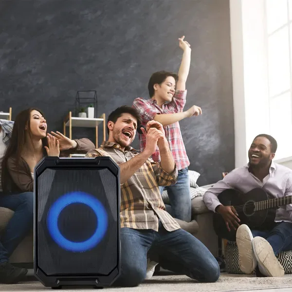 Portable Wireless Party Speaker With LED Light 2 Wireless Mics Remote Control TWS Music Accompany Mic. Priority Bass Echo Mic Treble Guitar view 2