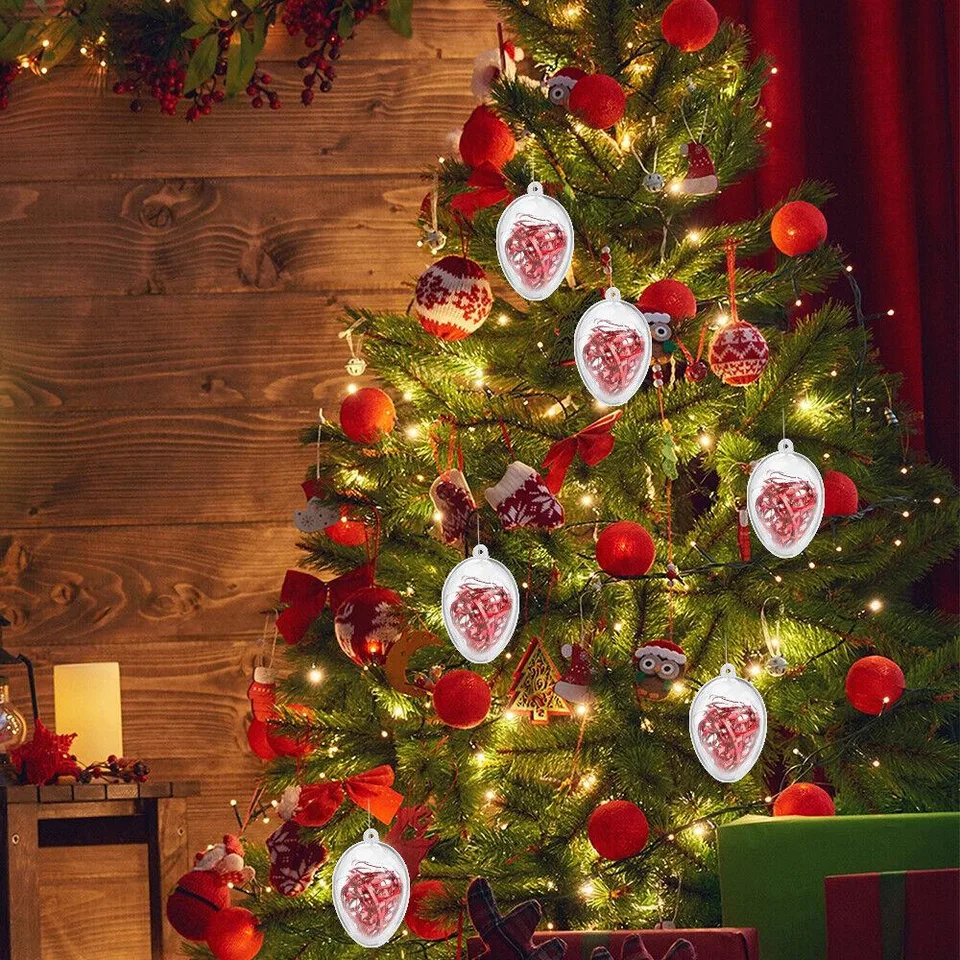 5 Clear Plastic Fillable Christmas Balls Christmas Tree Decorations view 2