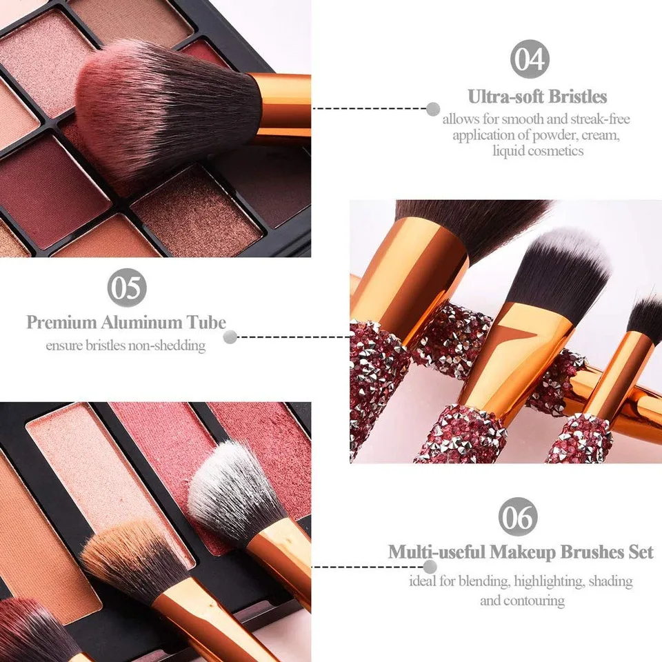 10 IN 1 Diamond Inlaid Handmade Custom Makeup Brush view 2