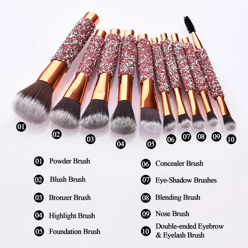 10 IN 1 Diamond Inlaid Handmade Custom Makeup Brush view 3