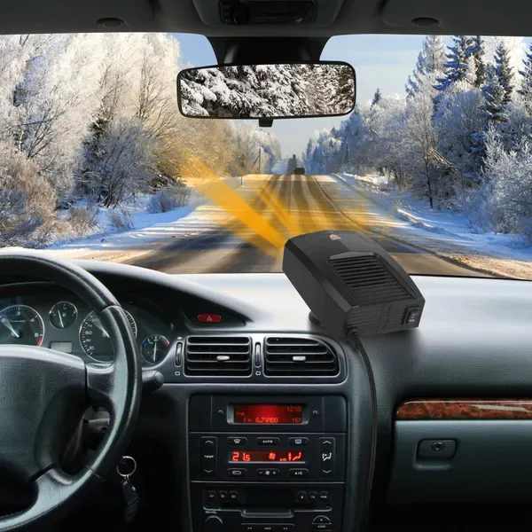 Portable Car Heater Heating Fan 2 In 1 Defroster Defogger Demister Windshield Heater Automotive Cooling Fan With Rotating Base view 2