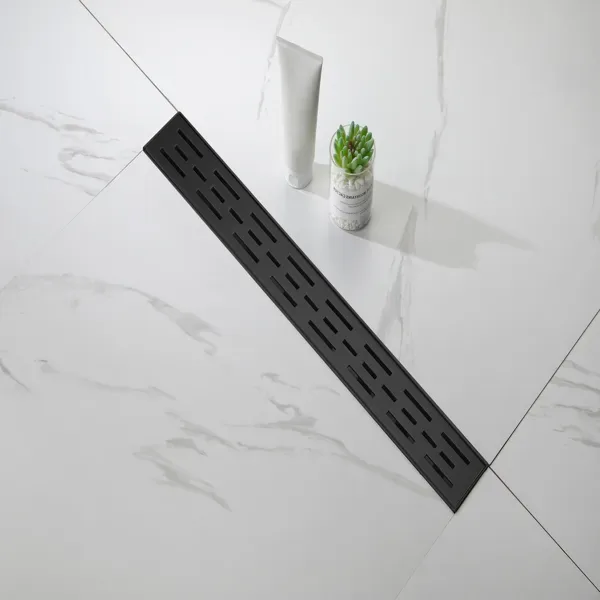 24 Inch Linear Shower Drain With Removable Brick Patterned Grate Cover, 304 Stainless Steel Shower Floor Drain With Hair Strainer And Leveling Feet