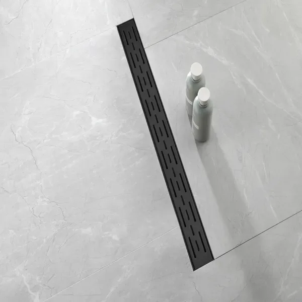 28 Inch Linear Shower Drain With Removable Brick Patterned Grate Cover, 304 Stainless Steel Shower Floor Drain With Hair Strainer And view 3
