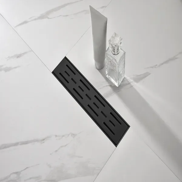 12 Inch Linear Shower Drain With Removable Brick Patterned Grate Cover, 304 Stainless Steel Shower Floor Drain With Hair Strainer And view 2
