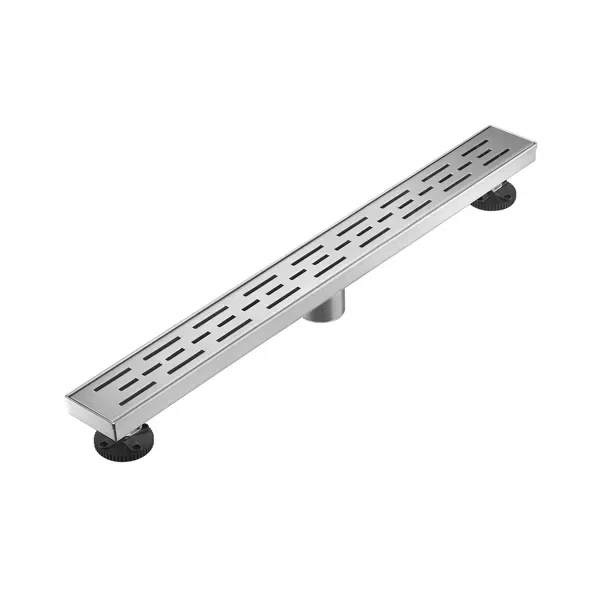28 Inch Linear Shower Drain With Removable Brick Patterned Grate Cover, 304 Stainless Steel Shower Floor Drain With Hair Strainer And view 2
