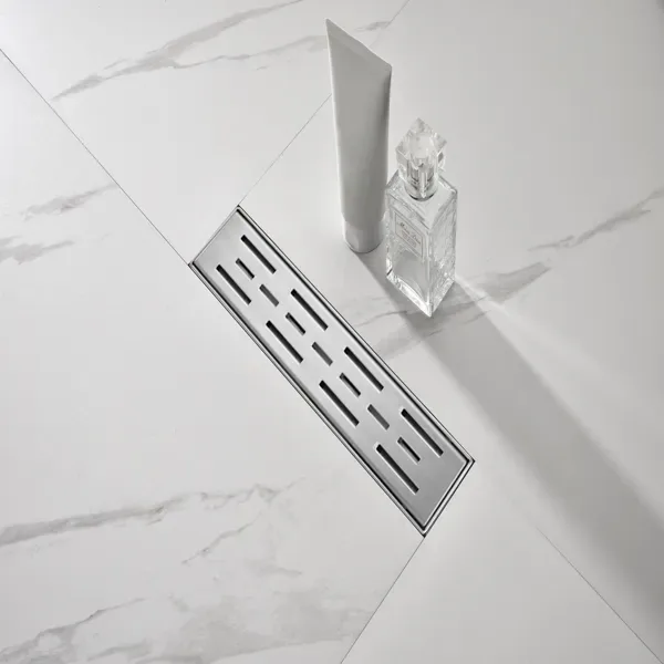 12 Inch Linear Shower Drain With Removable Brick Patterned Grate Cover, 304 Stainless Steel Shower Floor Drain With Hair Strainer And view 3