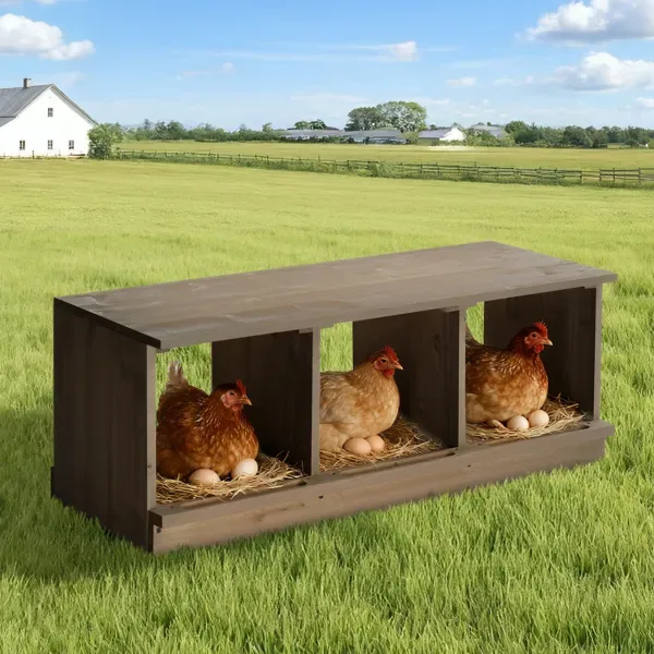Nesting Boxes For Chickens, Wooden Chicken Nesting Box, Laying Eggs Nest Box For Chickens Hens Ducks, Gray, 3 Compartments view 3