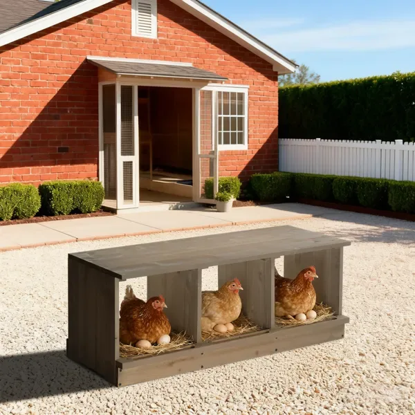Nesting Boxes For Chickens, Wooden Chicken Nesting Box, Laying Eggs Nest Box For Chickens Hens Ducks, Gray, 3 Compartments view 4