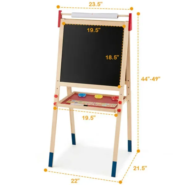 3-in-1 Kids Art Easel - Double-Sided Magnetic Board+Paper Roll, 26 Letter Magnets, Multicolor view 4