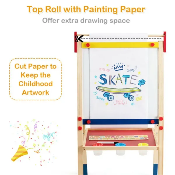3-in-1 Kids Art Easel - Double-Sided Magnetic Board+Paper Roll, 26 Letter Magnets, Multicolor view 2