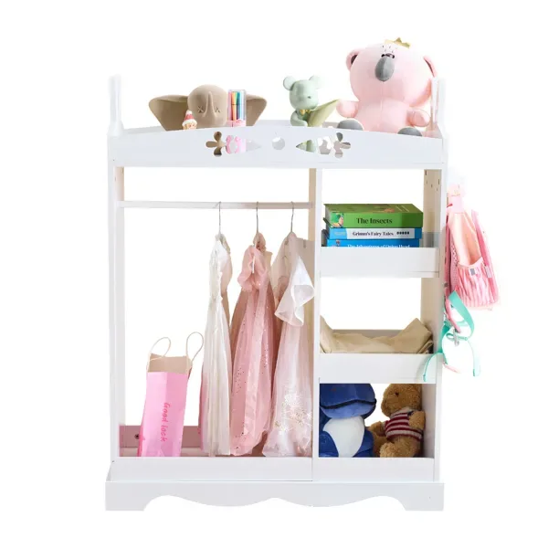 White MDF + Particleboard Children's Wardrobe With 1 Mirror, 3 Shelves, And 1 Clothes Rod; Rabbit Ear Design view 2