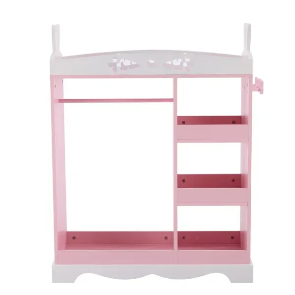 Pink MDF + Particleboard Children's Wardrobe With 1 Mirror, 3 Shelves, And 1 Clothes Rod; Rabbit Ear Design view 4