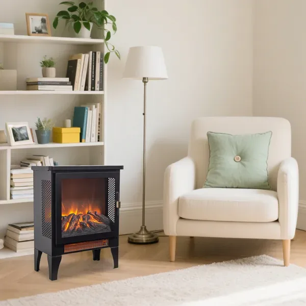 17 Inch Freestanding Electric Fireplace Stove Heater With 3D Flame Effect,Black view 3