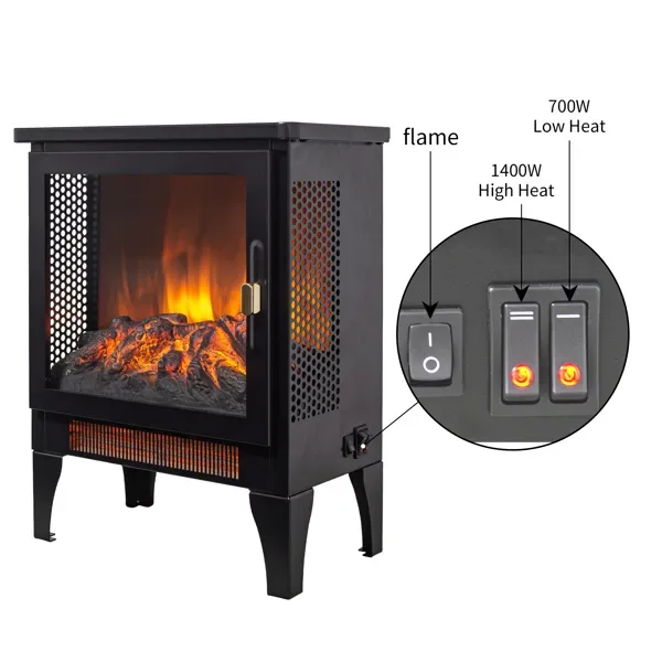 17 Inch Freestanding Electric Fireplace Stove Heater With 3D Flame Effect,Black view 2