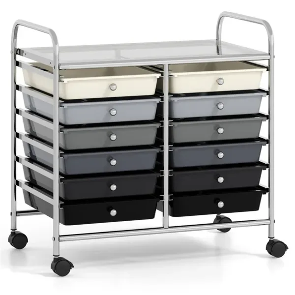 12-Drawer Rolling Storage Cart - 2-Row 10-Storey, Multicolor Drawers, 4 Wheels (2 Brake), -Gray view 4