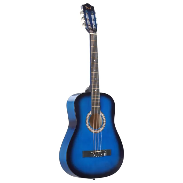 Blue 38-inch Round Acoustic Guitar With Picks, Strings, Capo, Case, Tuner, And Strap view 2