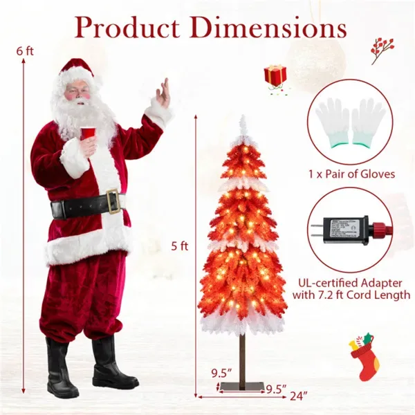 5ft Strawberry Shortcake Christmas Tree - 301 Branch Tips, 100 Warm White LEDs, Red+White+Browm PVC/Metal view 2