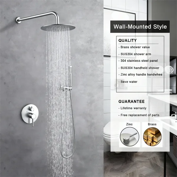 Shower System Shower Faucet Combo Set Wall Mounted With 10" Rainfall Shower Head And Handheld Shower Faucet, Brushed Nickel[Unable Ship view 3