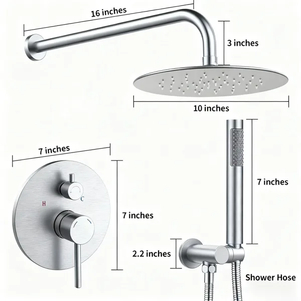 Shower System Shower Faucet Combo Set Wall Mounted With 10" Rainfall Shower Head And Handheld Shower Faucet, Brushed Nickel[Unable Ship view 4