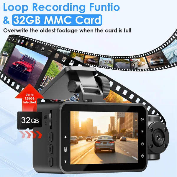 3 Channel Dash Cam For Cars, 1080P Full HD Front Camera (140° Wide View) With 480P Interior & Rear Cameras, 360° Vehicle Protection, Picture-in-Picture Display For Collision Evidence view 3