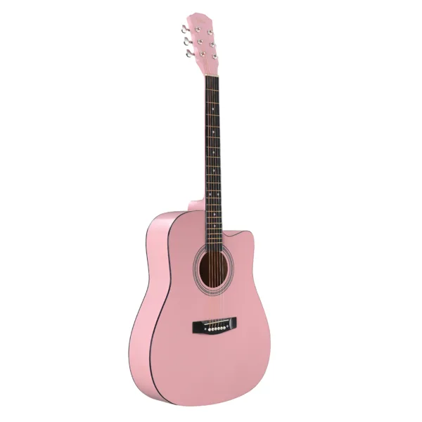 Pink 41-inch Dreadnought Barrel-shaped Cutaway Acoustic Guitar With Pick, Strings, Capo, Gig Bag, Tuner, Wrench Tool, And Shoulder Strap view 4