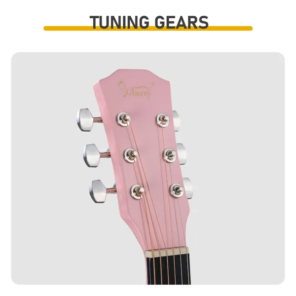 Pink 41-inch Dreadnought Barrel-shaped Cutaway Acoustic Guitar With Pick, Strings, Capo, Gig Bag, Tuner, Wrench Tool, And Shoulder Strap view 2
